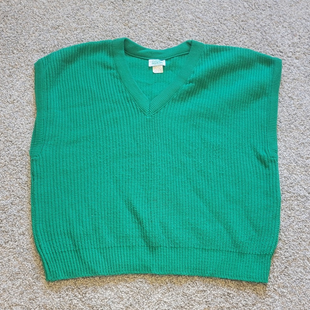 Vintage‎ 90s Classic Fashions Sweater Vest Women's XL Green Acrylic Knit Retro
